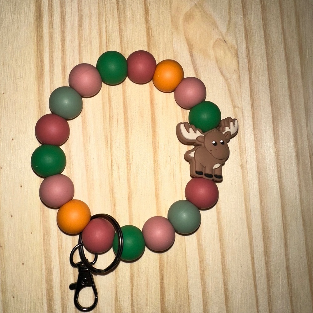 Silicone Beaded Wristlet Keychain - Moose